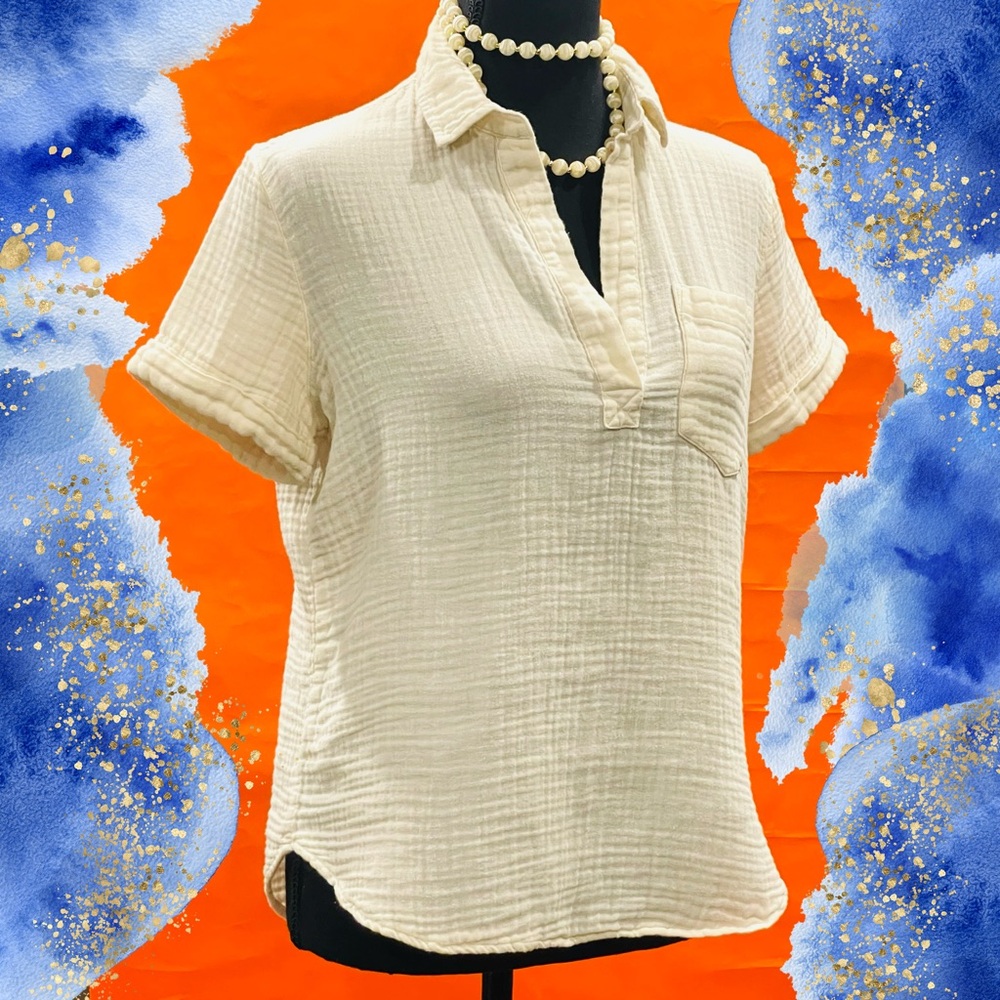Rails Ivory Gauze Short-Sleeve V-Neck Polo